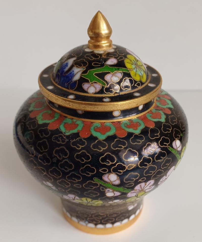 Emaille cloisonné deksel potje, Ophalen of Verzenden