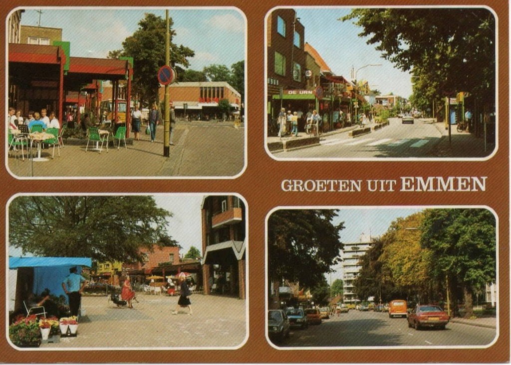 Ansichtkaart Emmen, 4-luik, dorpsgezichten, Ophalen of Verzenden, 1980 tot heden, Ongelopen, Drenthe