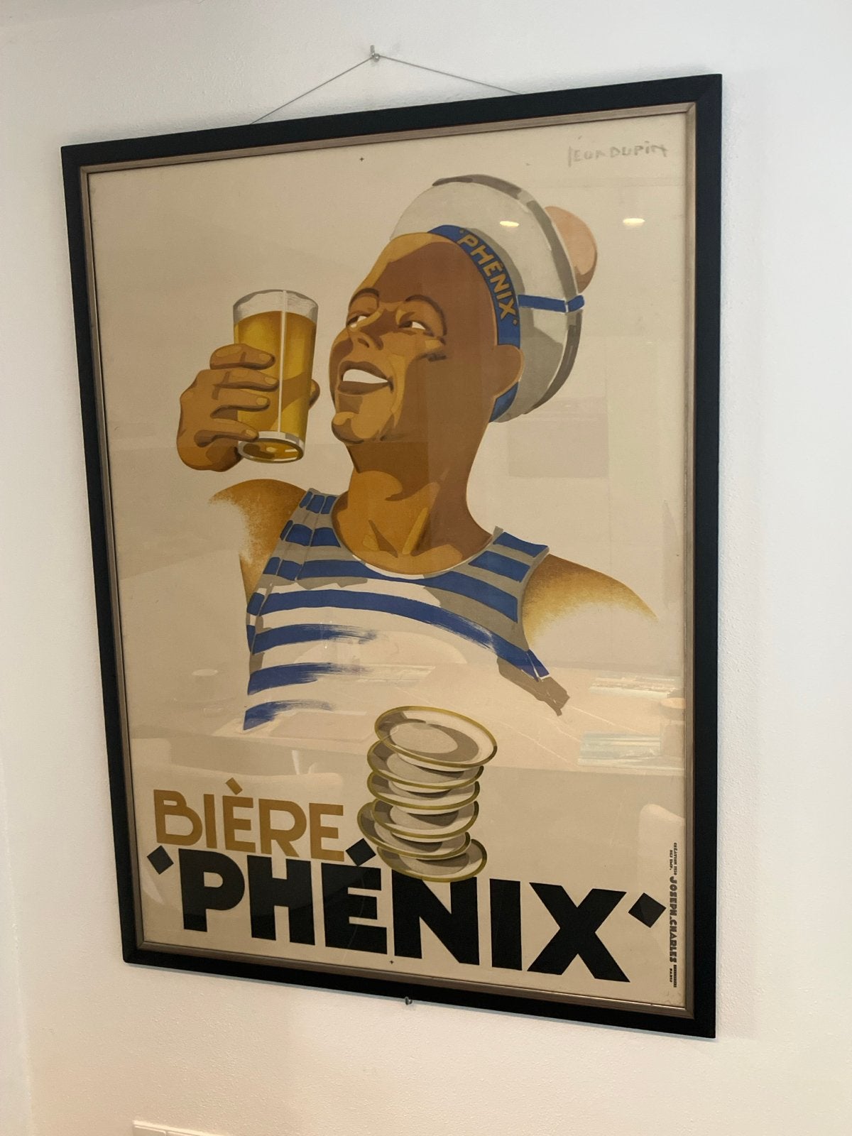 Vintage Bière Phénix Reclame Poster - Léon Dupin, Antiek en Kunst, Ophalen, Origineel werk, Portret of Personen, Print