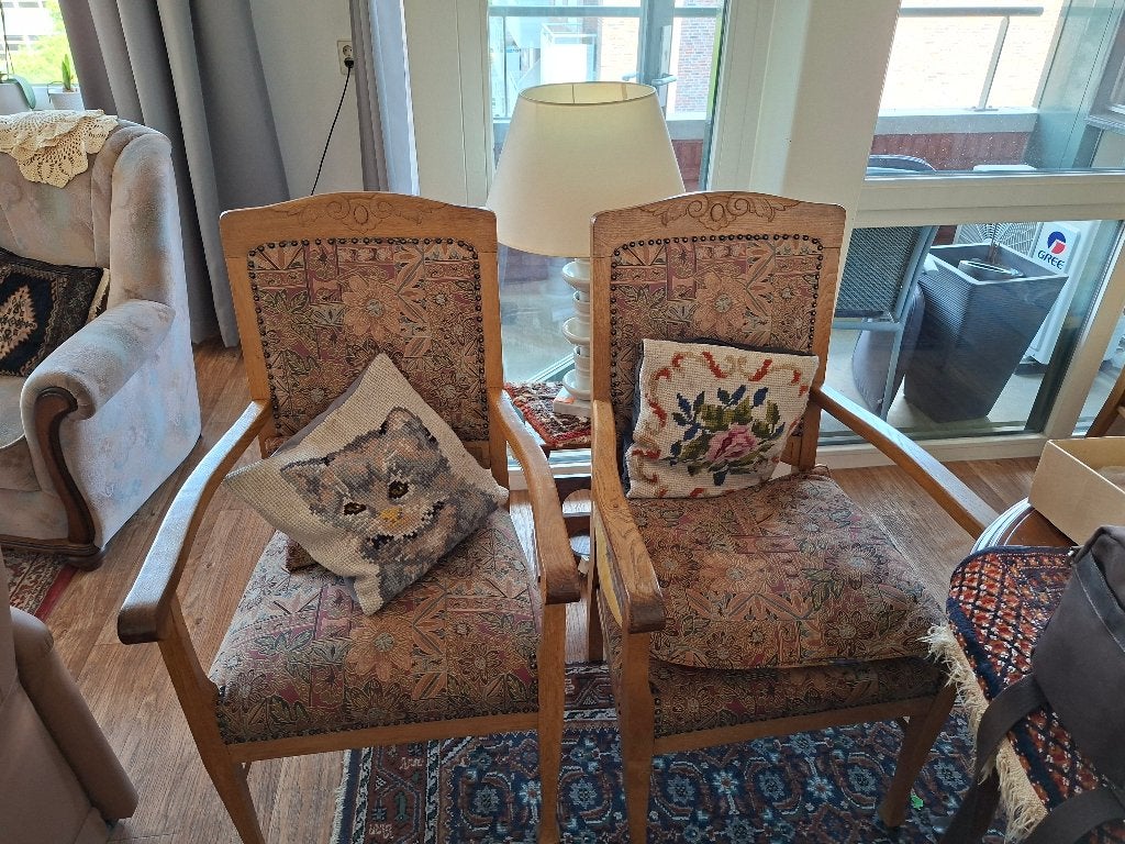 armleun stoelen eiken houten, Gebruikt, Twee, Bruin, Stof