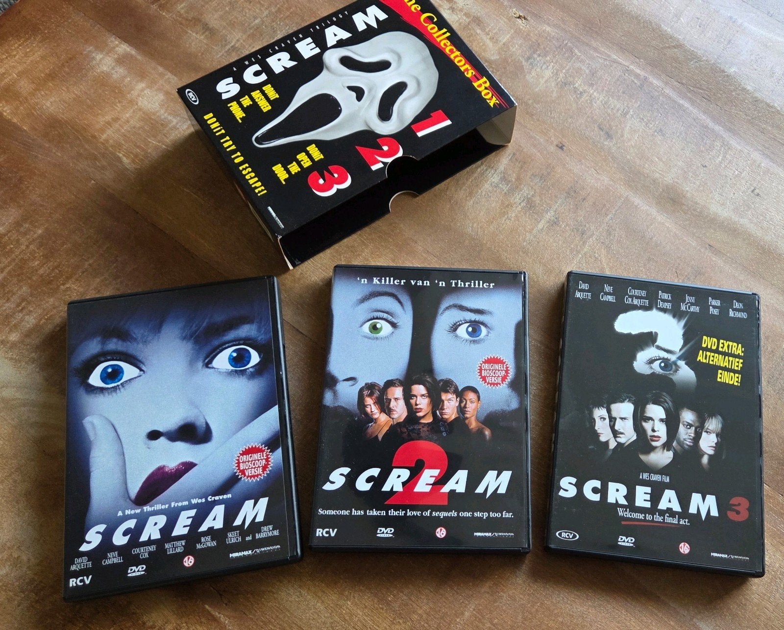 Scream 1 2 3 The Collectors Box DVD – Wes Craven Trilogy, Vanaf 16 jaar, Ophalen of Verzenden, Gebruikt, Slasher