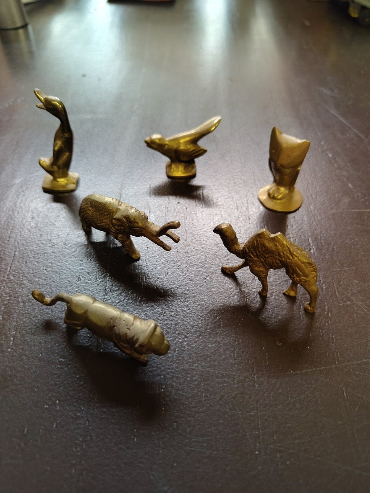 Verzameling van 6 kleine, vintage messing dierfiguurtjes, Ophalen of Verzenden, Gebruikt, Overige soorten, Beeldje of Figuurtje