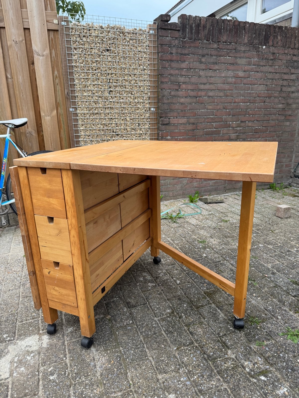 IKEA NORDEN klaptafel met wieltjes en lades, Huis en Inrichting, Ophalen, Gebruikt, 100 tot 150 cm, 50 tot 100 cm