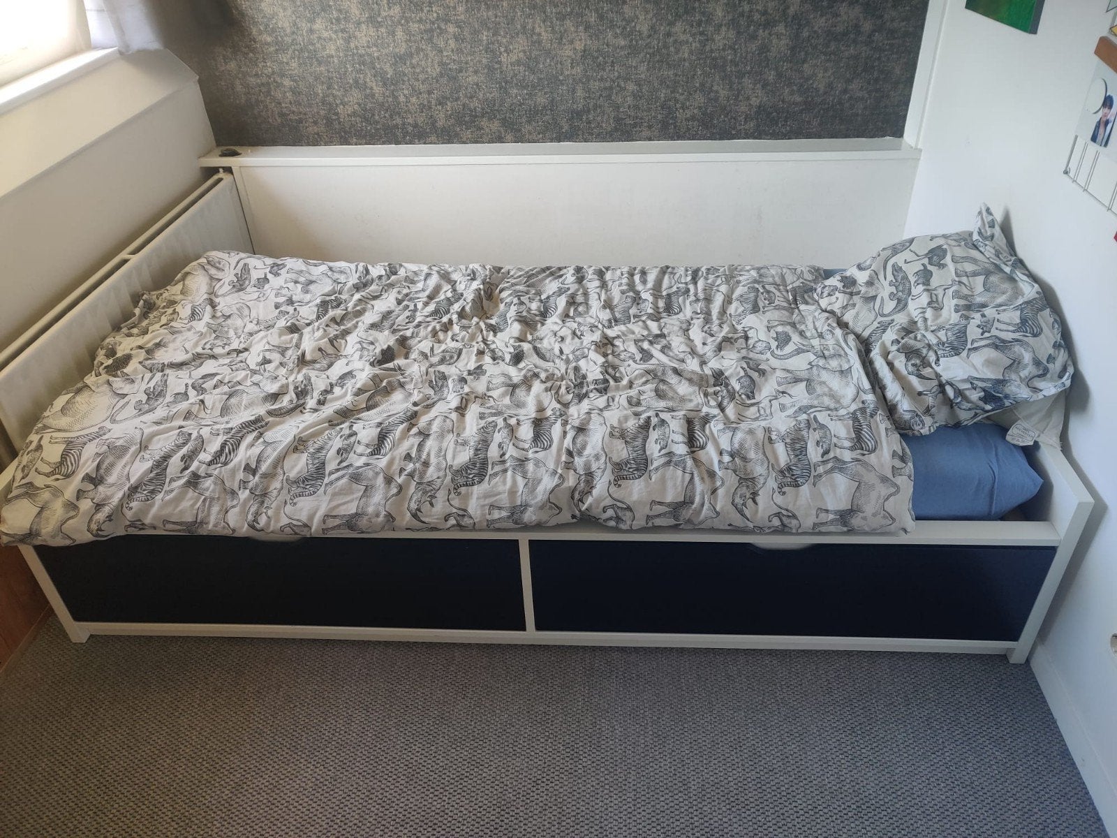 IKEA Hemnes Bed met 2 lades - Wit/zwart, Huis en Inrichting, Slaapkamer | Bedden, Eenpersoons, Modern, Scandinavisch, Wit, Ophalen of Verzenden