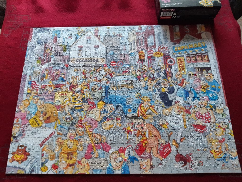 Wasgij puzzel 950 stukjes Chaos in de winkelstraat nr 10, Ophalen of Verzenden, 500 t/m 1500 stukjes, Zo goed als nieuw