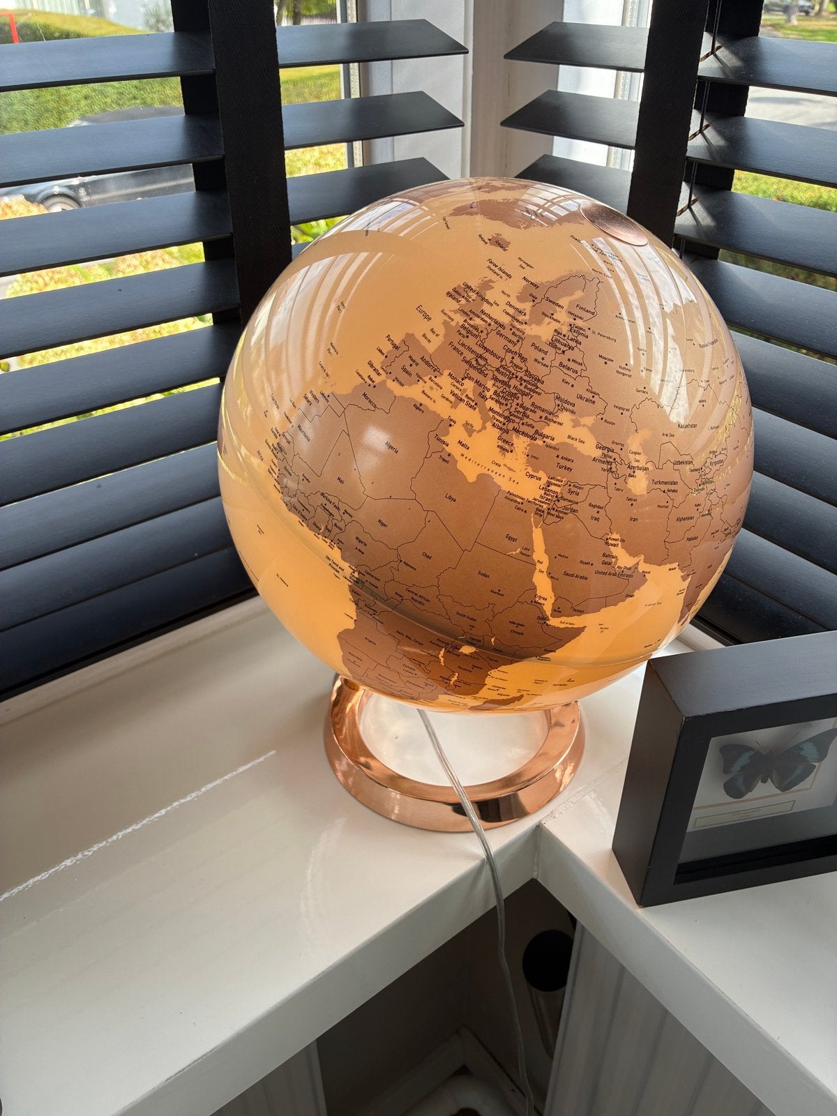 Verlichte Wereldbollamp - Koperkleurig, Huis en Inrichting, Ophalen, Metaal, Staatkundige wereldbol, Verlicht