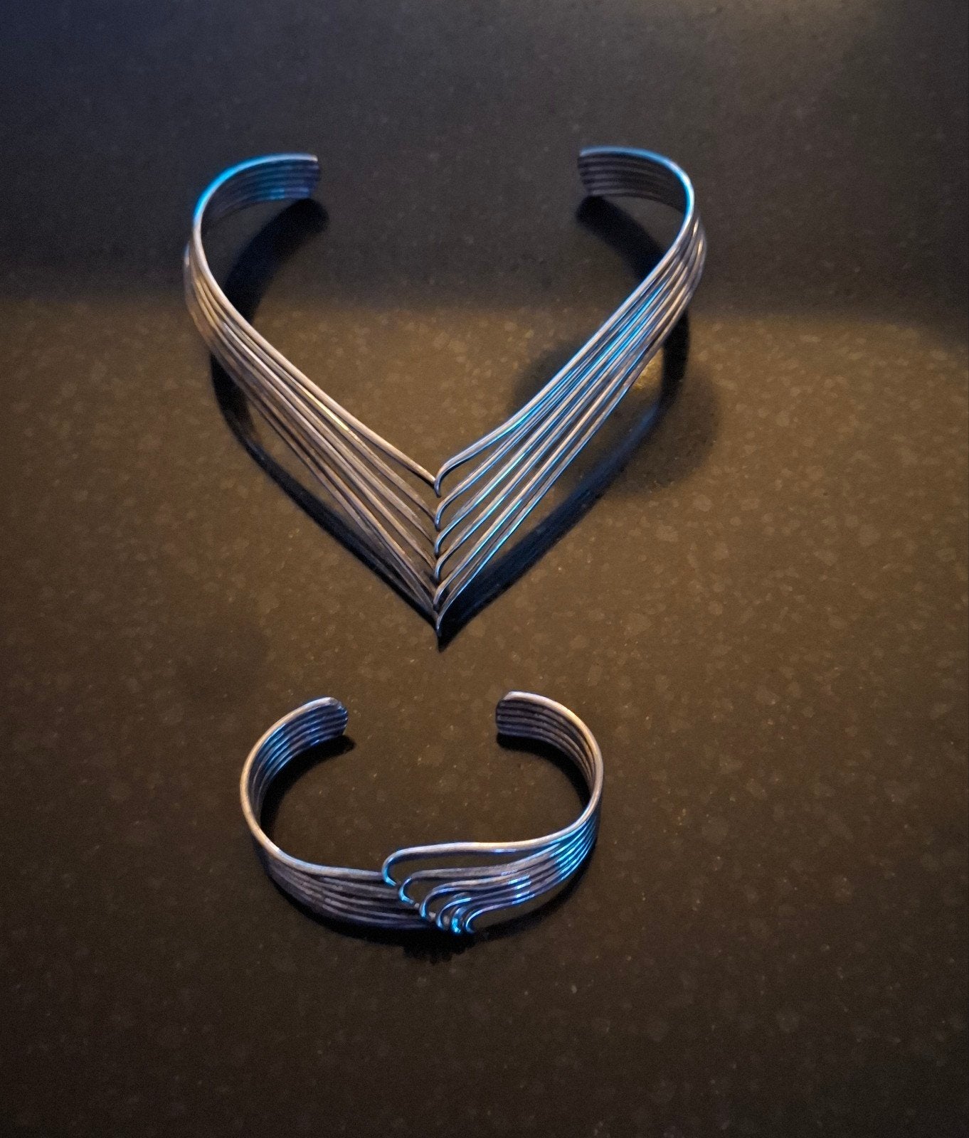 Vintage Modernistische Armband  Ketting / Choker Wave-Cuff, Sieraden, Tassen en Uiterlijk, Piercings, Ophalen of Verzenden, Zilver