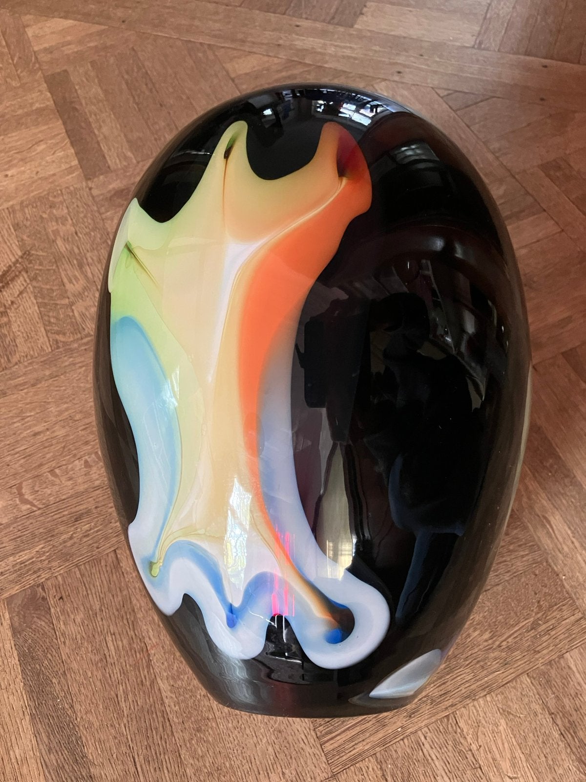 Design vaas Makora stoer zwart glas blauw oranje groen NIEUW, Ophalen of Verzenden, Zwart, Glas