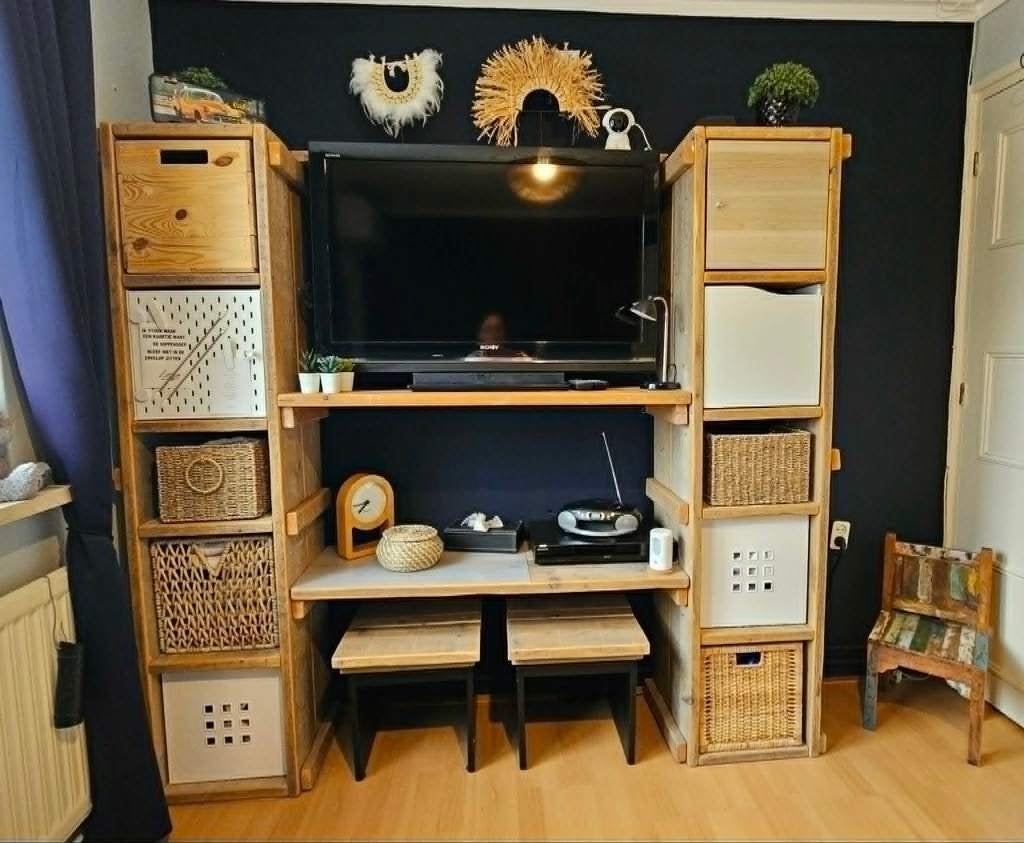 Te koop super mooie steigerhouten (slaapkamer) wandmeubel., Huis en Inrichting, Slaapkamer | Complete slaapkamers, Ophalen, Zo goed als nieuw