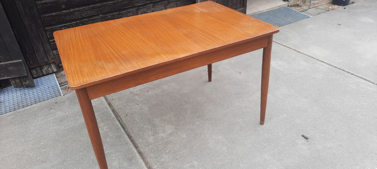 Retro vintage eettafel teak fineer begin ,60er jaren, Ophalen, Gebruikt, 200 cm of meer, 50 tot 100 cm