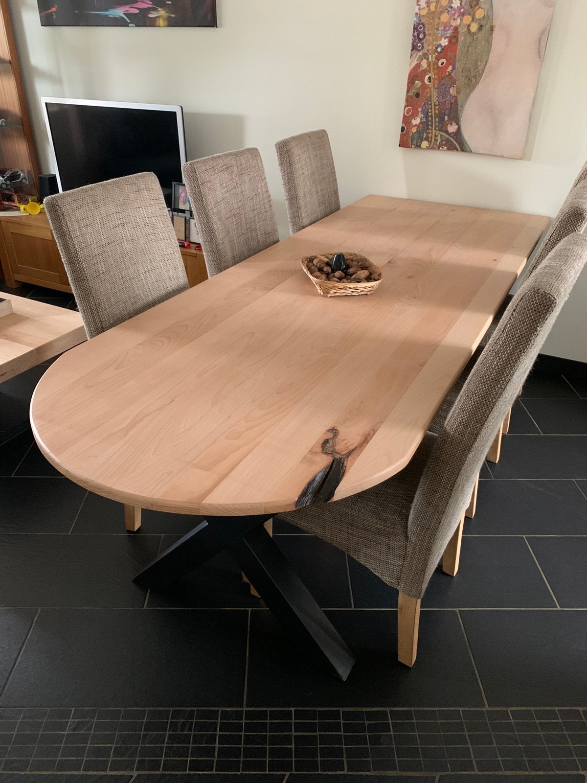 Beuken Tafel 241x88x76cm industrieel, Huis en Inrichting, Ophalen, 200 cm of meer, 50 tot 100 cm, Zo goed als nieuw
