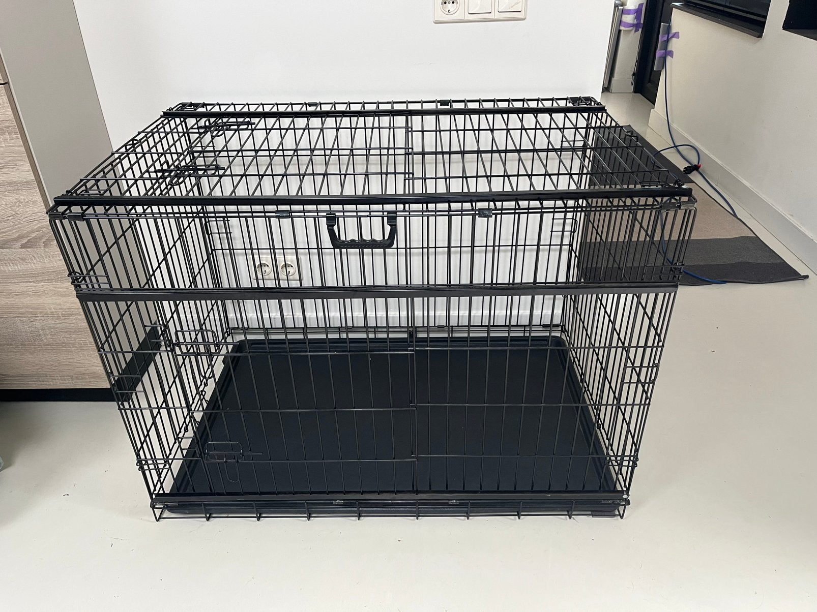 Zwarte als nieuwe XL (honden)bench schuifdeuren, 105/70/76, Dieren en Toebehoren, Hondenbenches, Ophalen, Zo goed als nieuw
