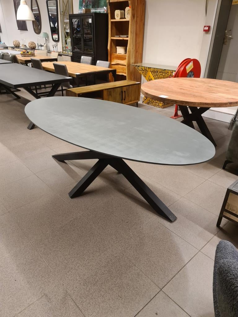 Nieuwe eettafel ovaal 220x110cm nardo grey mango spinpoot, Ophalen, Hout, ., Nieuw