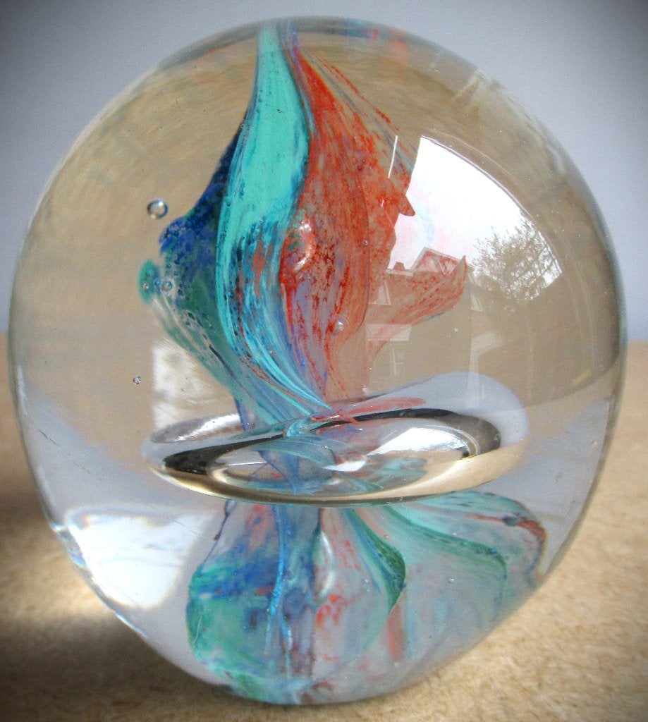 Paperweight met luchtbel ring~pond zwaar~Glazen Bol~presse, Ophalen of Verzenden, Zo goed als nieuw, Glas