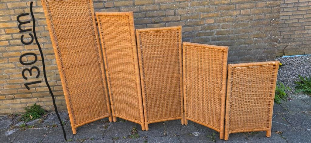 Rotan kamerscherm 5-delig - 130 cm hoog, Ophalen of Verzenden, Gebruikt