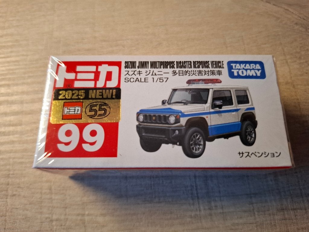 Tomica 99 - Suzuki Jimny Disaster Response [wit] 1/57 MIB, Ophalen of Verzenden, Nieuw, Auto