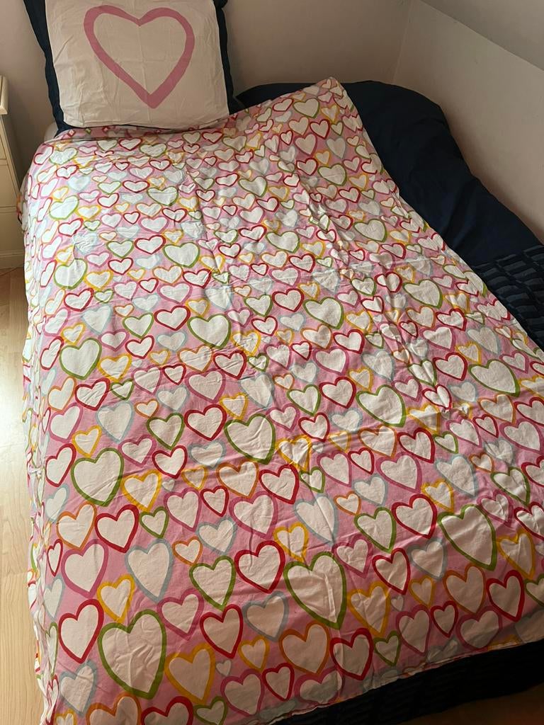 Dekbedovertrek 1 persoons roze met hartjes IKEA, Meisje, Dekbedovertrek, Ophalen of Verzenden, Zo goed als nieuw