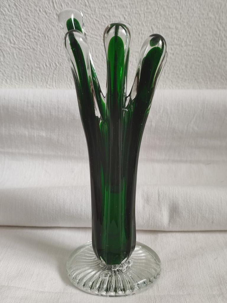 Murano vintage glaspasta glazen vinger vaas vaasje Groen, Ophalen of Verzenden