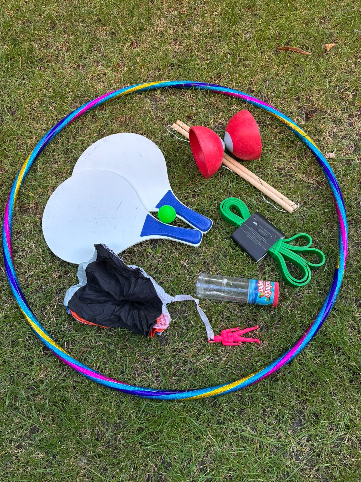 Buitenspeelgoed hoekahoep, diabolo, parachute, beachbal set, Ophalen, Zo goed als nieuw