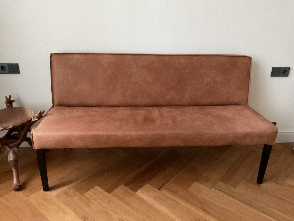 Lichtbruine suede zitbank/bankje-155cm, Ophalen, Mooi warme,Tijdloos design, Minder dan 75 cm, 150 tot 200 cm