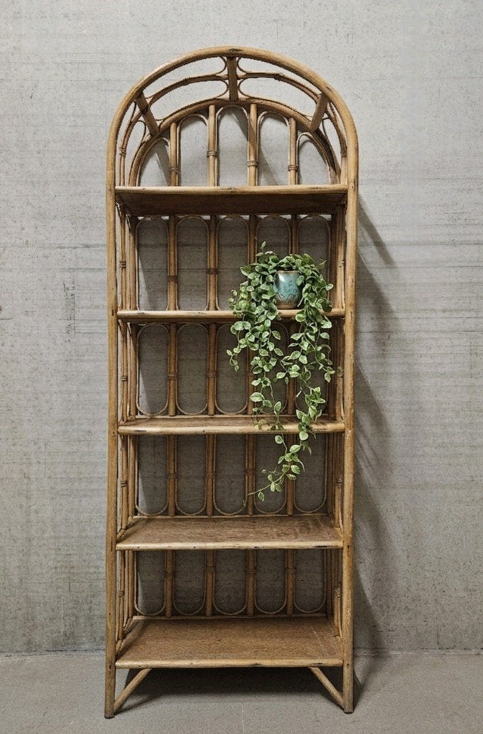 🌿Prachtige vintage rotan boekenkast vakkenkast (boogmodel), Antiek en Kunst, Curiosa en Brocante, Ophalen of Verzenden