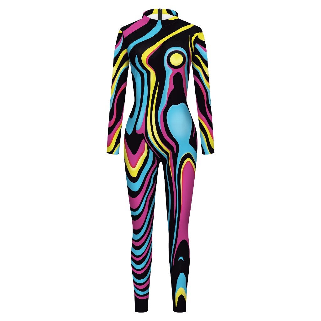 Dames catsuit 21 / bodysuit zwart paars blauw feest festival, Verzenden, Maat 46/48 (XL) of groter, Nieuw, Overige thema's