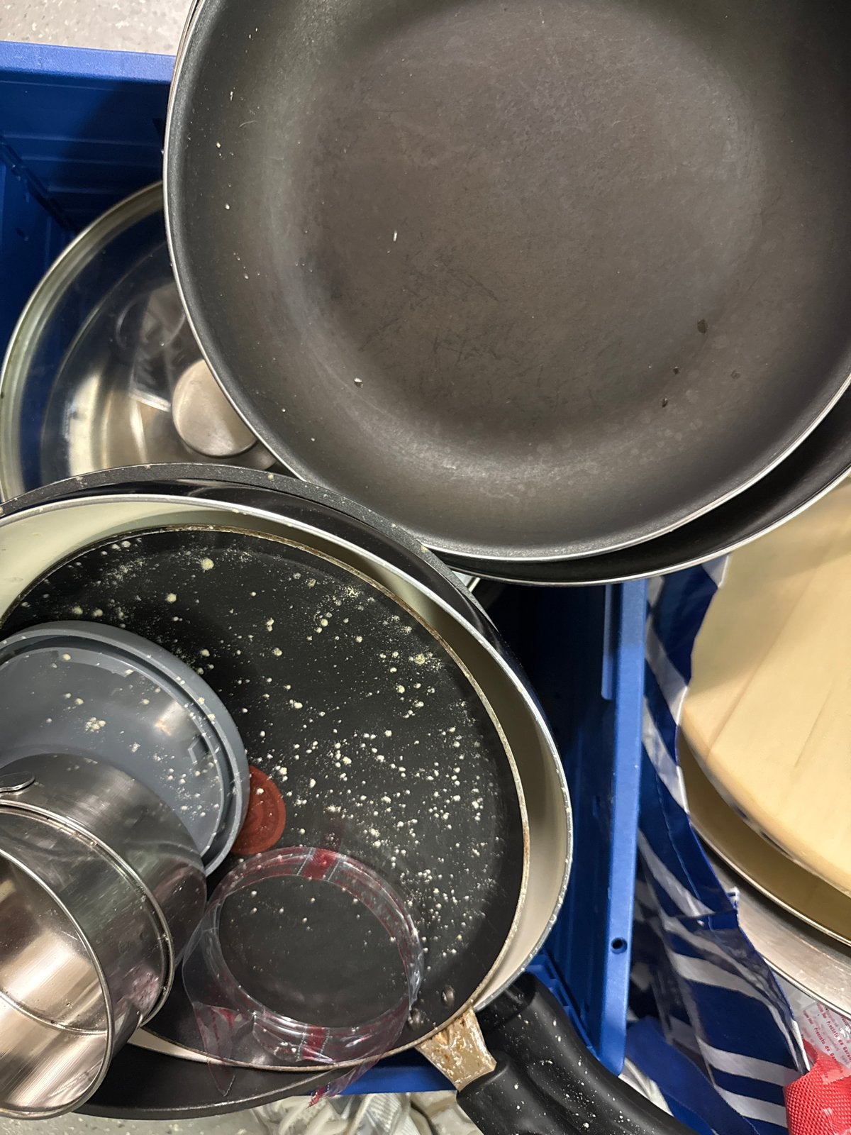 Tas met gebruikte pannen, Huis en Inrichting, Keuken | Potten en Pannen, Ophalen, Gebruikt, Rvs, Pannenset