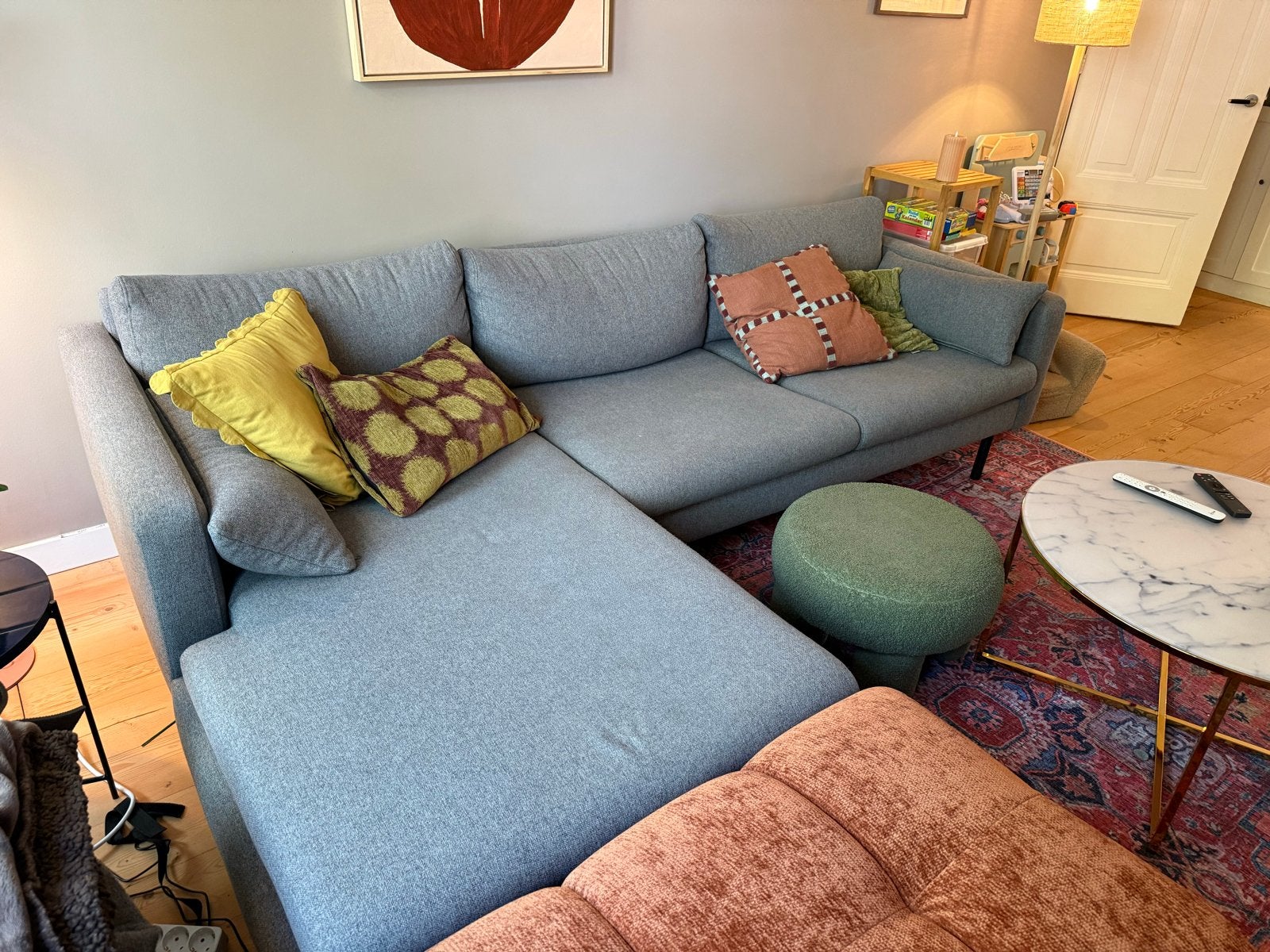 Wehkamp grijze hoekbank Adam met chaise longue, Ophalen, 250 tot 300 cm, Gebruikt, Hoekbank