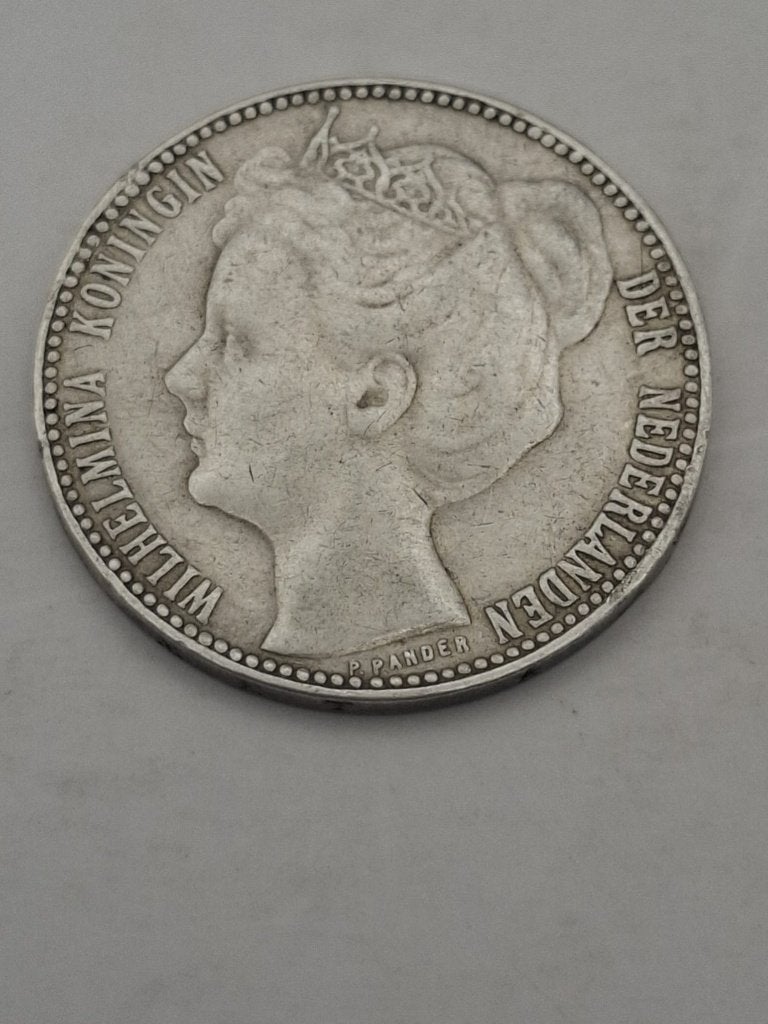 Zilveren 1 Gulden 1909 – Koningin Wilhelmina –  (ZF), 1 gulden, Zilver, Ophalen of Verzenden, Koningin Wilhelmina