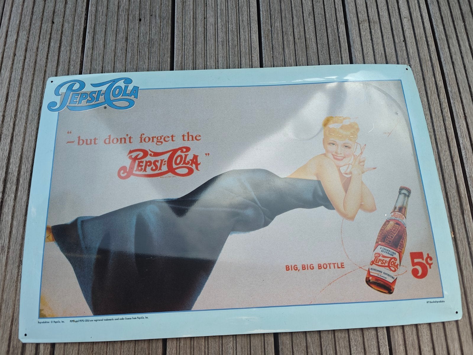 Vintage Pepsi-Cola Reclamebord - Pin-up Girl, Verzamelen, Ophalen of Verzenden, Gebruikt, Reclamebord