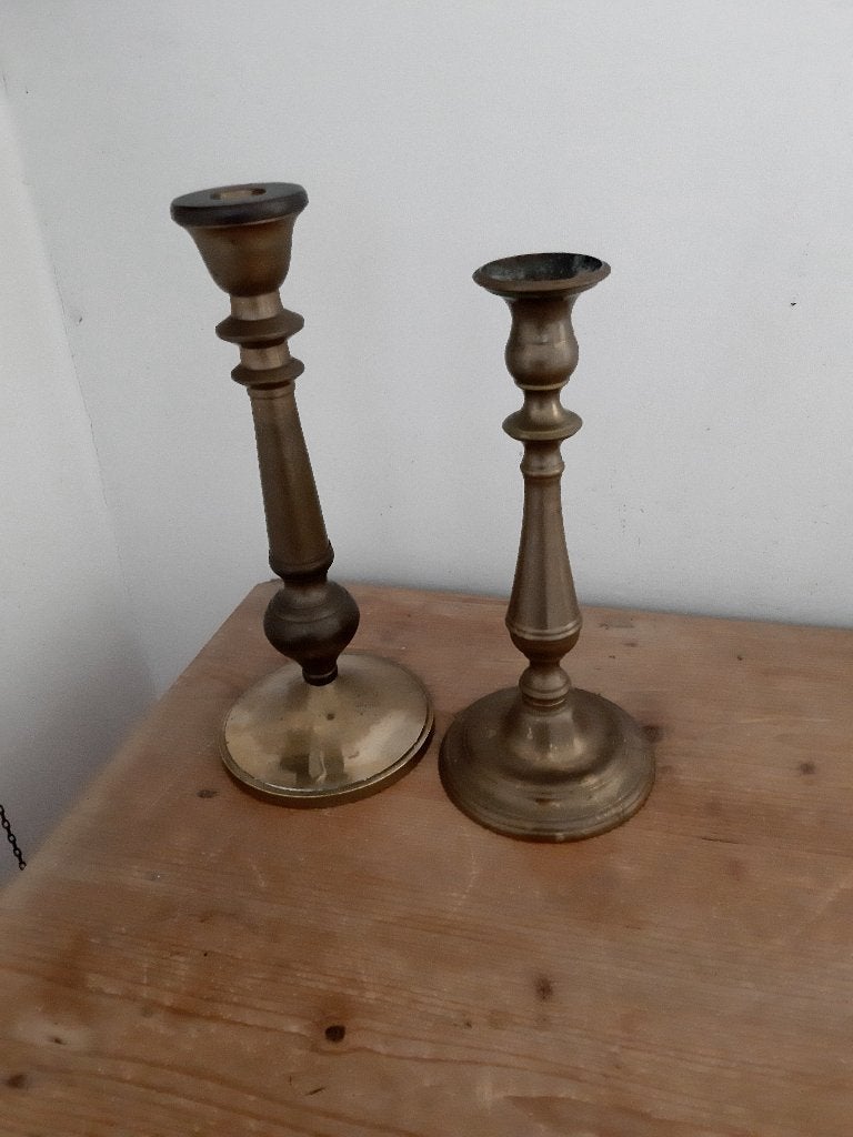 2 antieke kandelaars, Ophalen of Verzenden, Koper of Brons