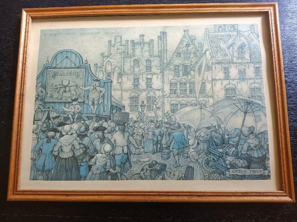 Prent Anton Pieck "de Olifant", Gebruikt, Ophalen of Verzenden, 1940 tot 1960, Prent