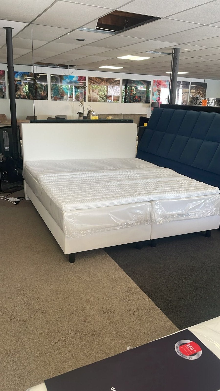 Boxspring 180 x 200  WIT Pocketveer matras en topper NIEUW, Huis en Inrichting, Slaapkamer | Boxsprings, Ophalen, Wit, 180 cm