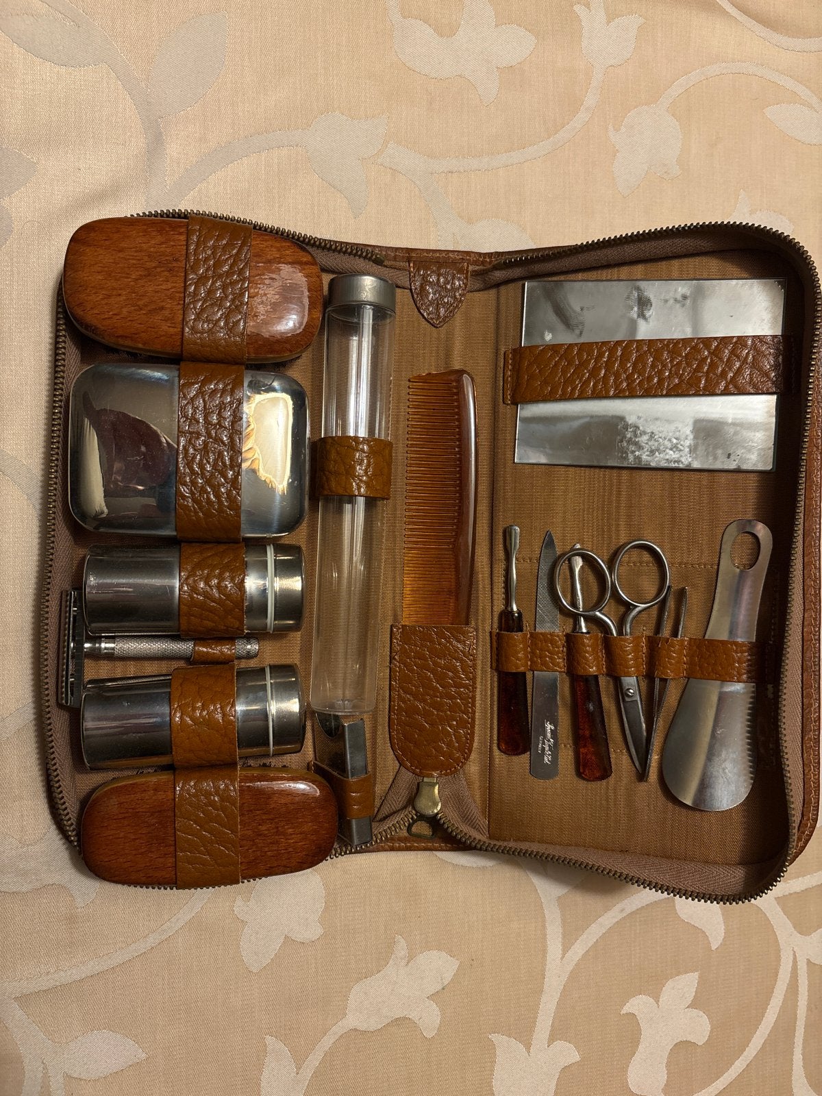 Vintage Lederen Reis Toiletset - Heren Verzorgingskit, Ophalen of Verzenden