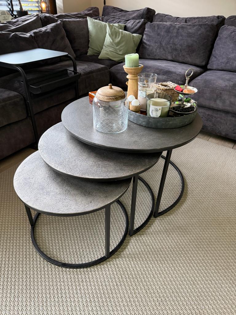 Salontafel set van 3, metaal zilverkleurig - Bommel Wonen, Ophalen, Gebruikt, Rond, Metaal