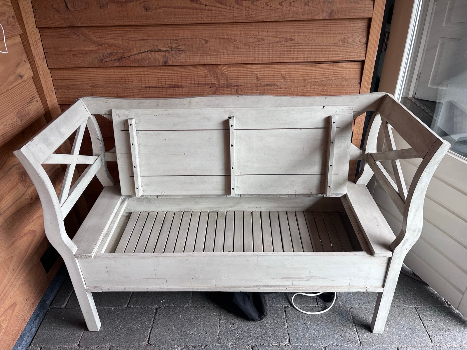 Witte houten bank met opbergruimte, Gebruikt, Minder dan 75 cm, Driepersoons, Ophalen of Verzenden