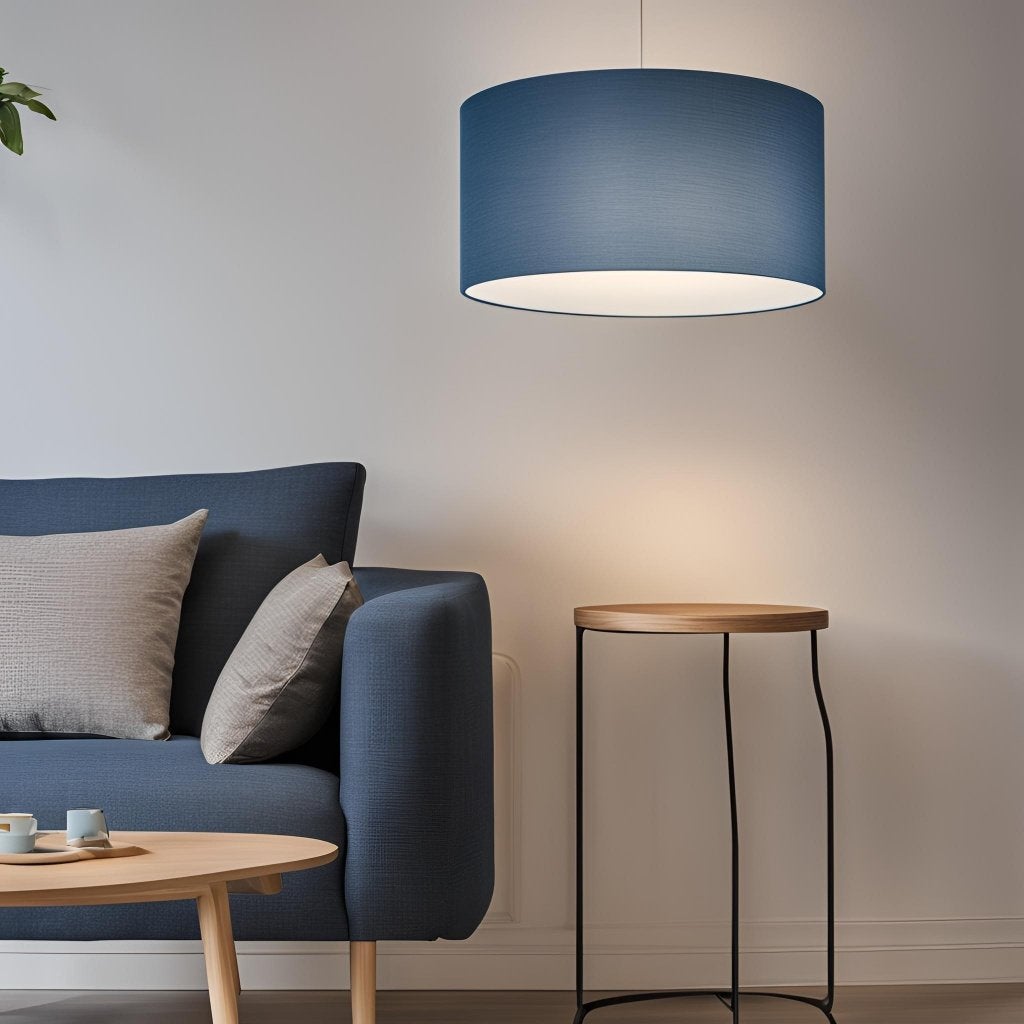 Cilinder lampenkap denim - diameter 60cm, Ophalen, Zo goed als nieuw, Blauw, Rond