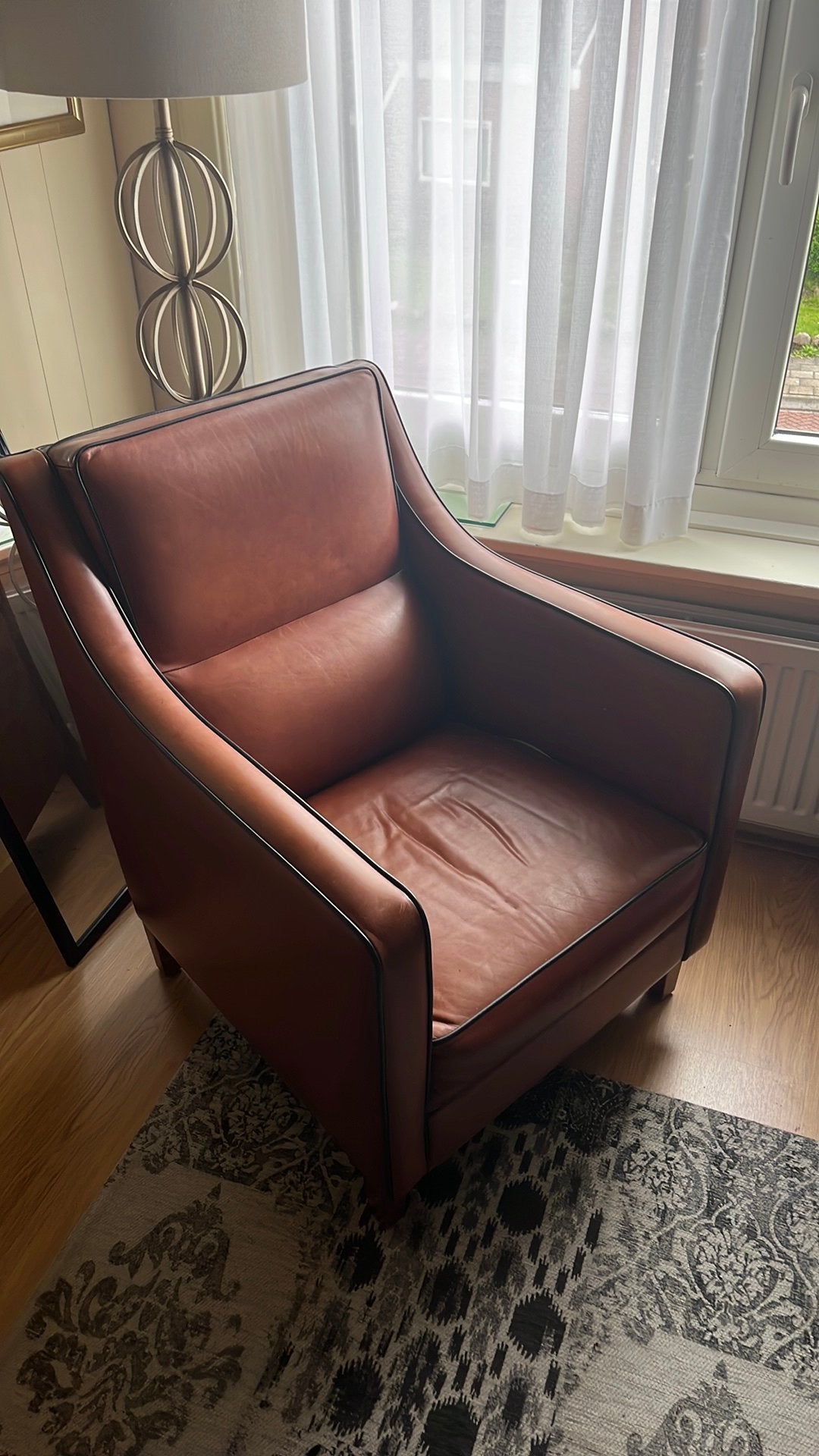 Leren fauteuil - Cognac bruin, Ophalen, Gebruikt, Leer, 75 tot 100 cm