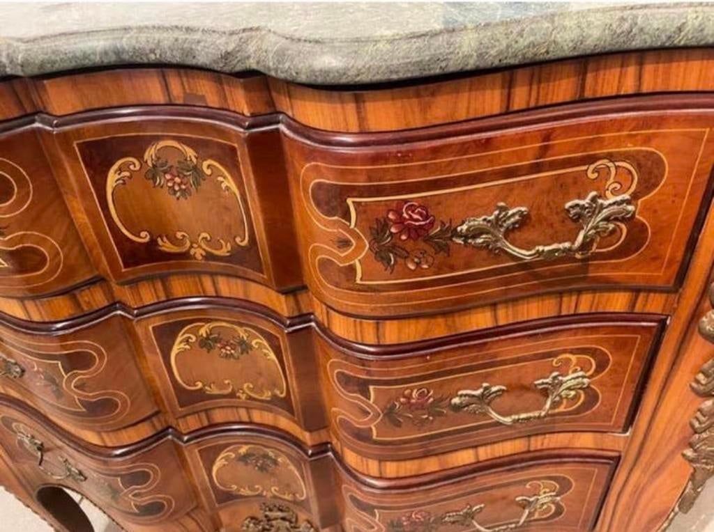 Louis XV-stijl walnoot gefineerde commode marmer blad 107x88, Ophalen, Gebruikt, 100 tot 150 cm, Klassiek Antiek