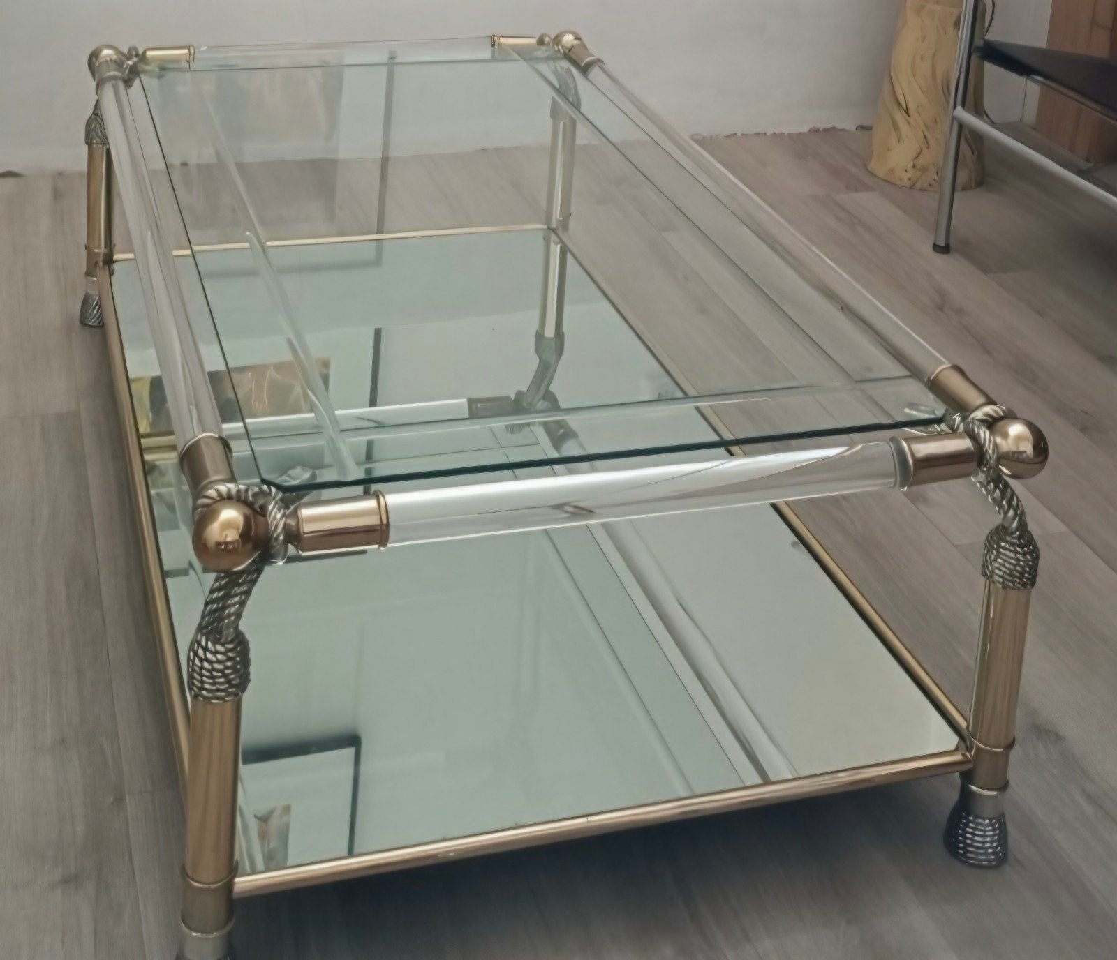 Prachtige salontafel messing met geslepen glasplaat, Ophalen, Gebruikt, 100 tot 150 cm, Luxe, Elegant, Klassiek
