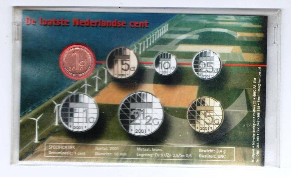 MUNTSET VAN DE LAATSTE 1 CENT 2001, Ophalen of Verzenden, Koningin Beatrix, Overige waardes, Losse munt