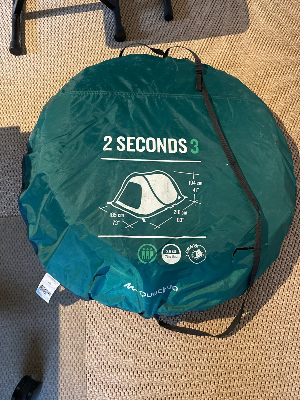 Quechua 2 Seconds 3 persoons tent - Gebruikt, Ophalen of Verzenden, Gebruikt, Tot en met 3