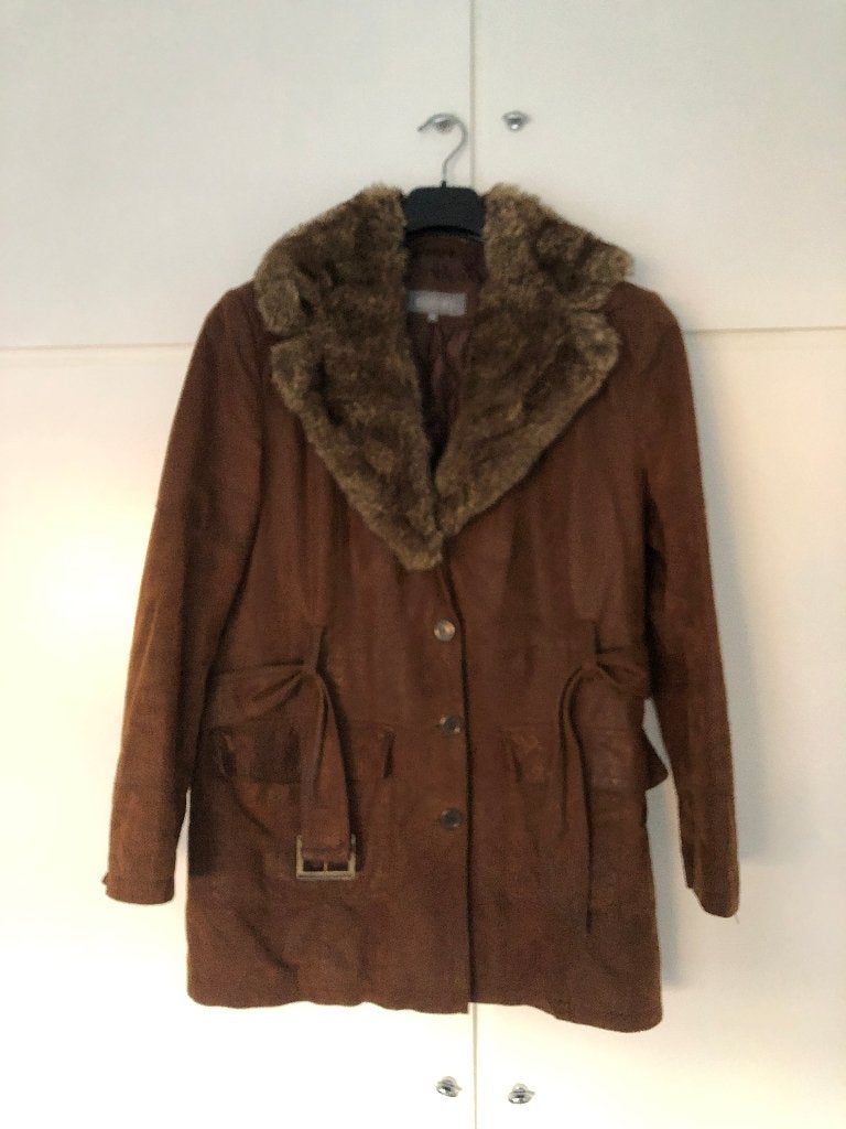 Mooie leren dames jas, Ophalen, Bruin, Maat 46/48 (XL) of groter, Zo goed als nieuw
