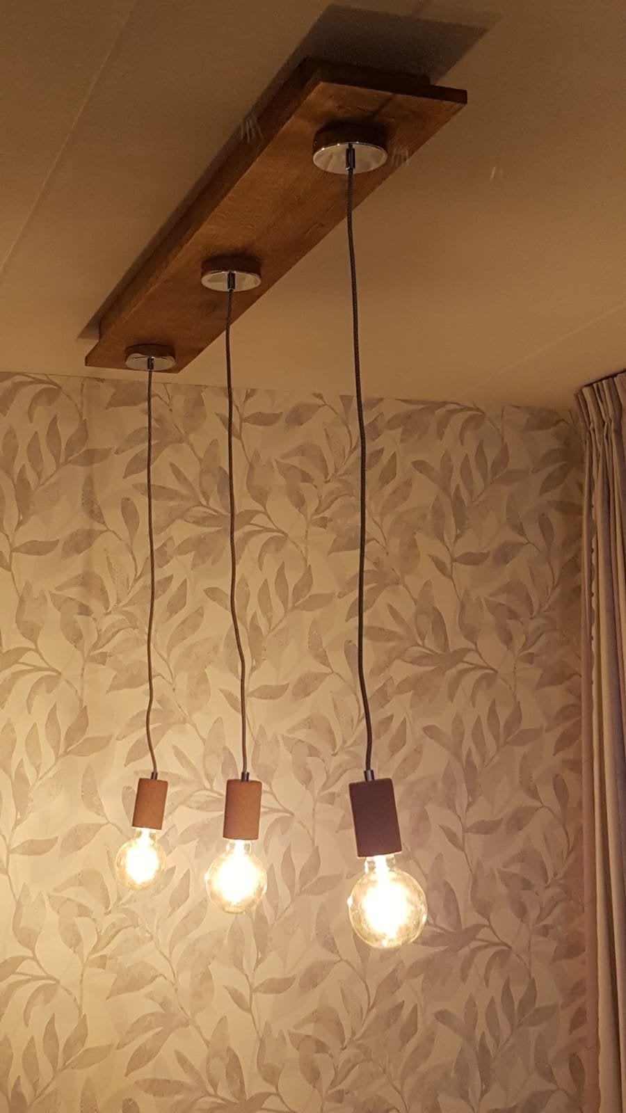 Houten hanglamp, Ophalen of Verzenden, Zo goed als nieuw, Hout, E27 (groot)