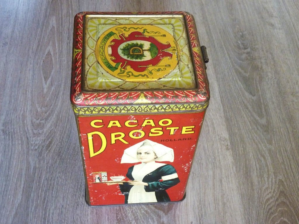 Droste antieke 5Lbs cacao blik met handgreep, Verzamelen, Ophalen of Verzenden, Gebruikt, Overige, Droste