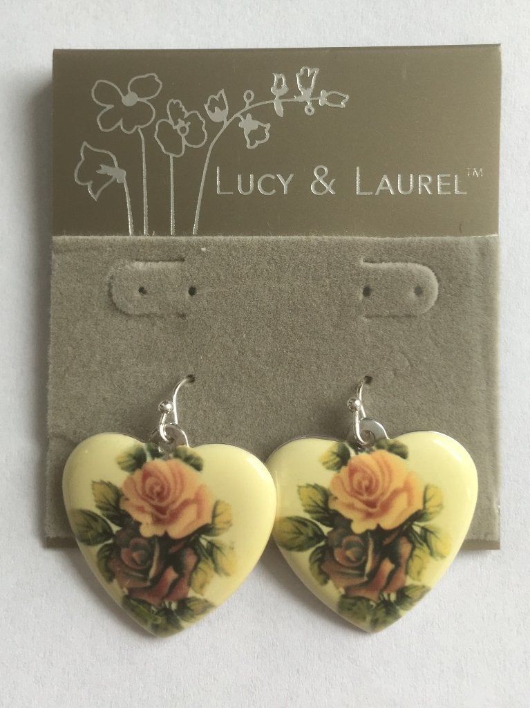 Lucy & Laurel gele rozen hartjes hang oorbellen, Sieraden, Tassen en Uiterlijk, Oorbellen, Overige materialen, Hangers, Geel, Nieuw