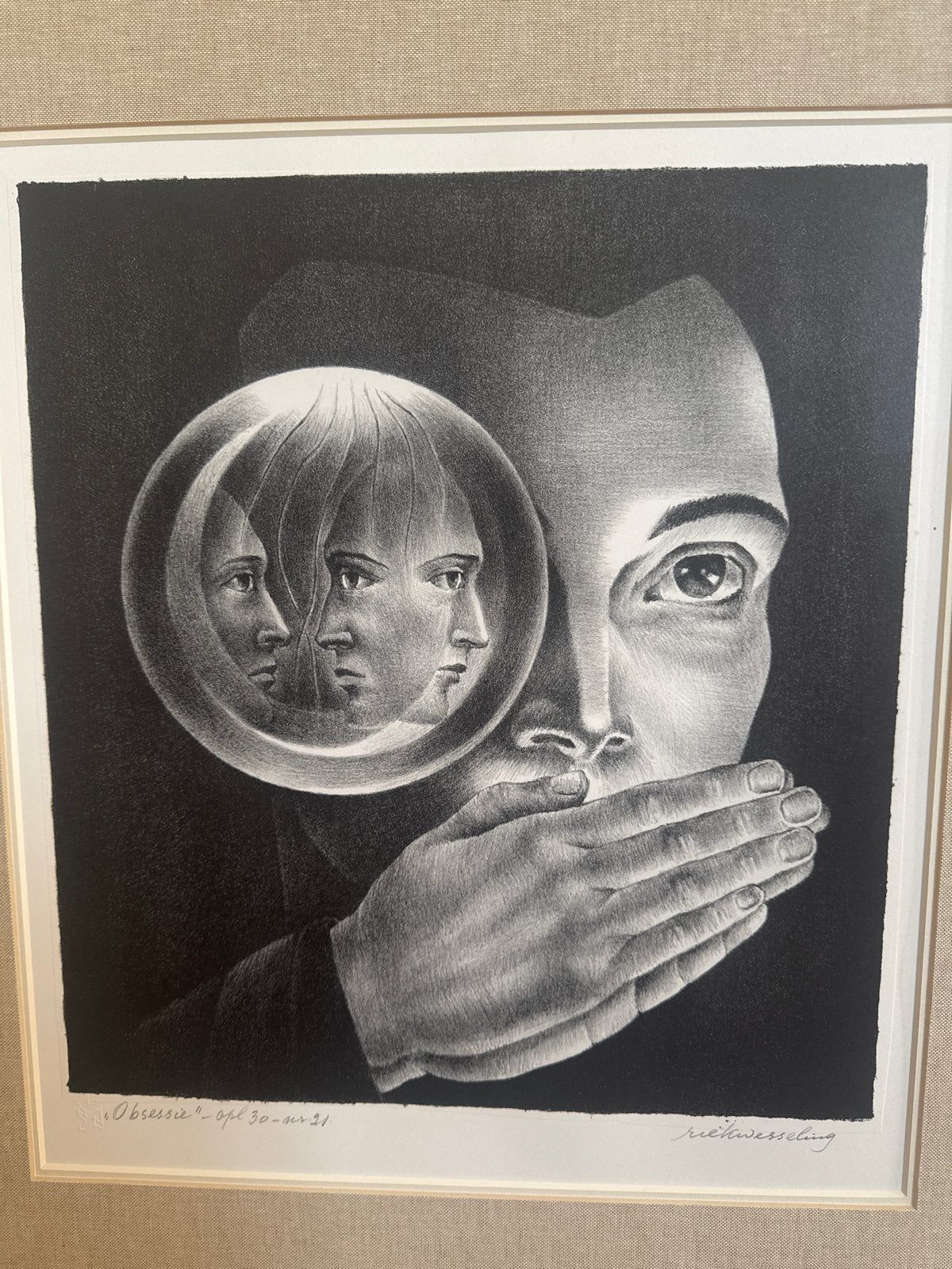 Riek Wesseling - Obsessie - Lithografie - Gesigneerd, Ophalen, 1950 - 1999, Portret, Gesigneerd