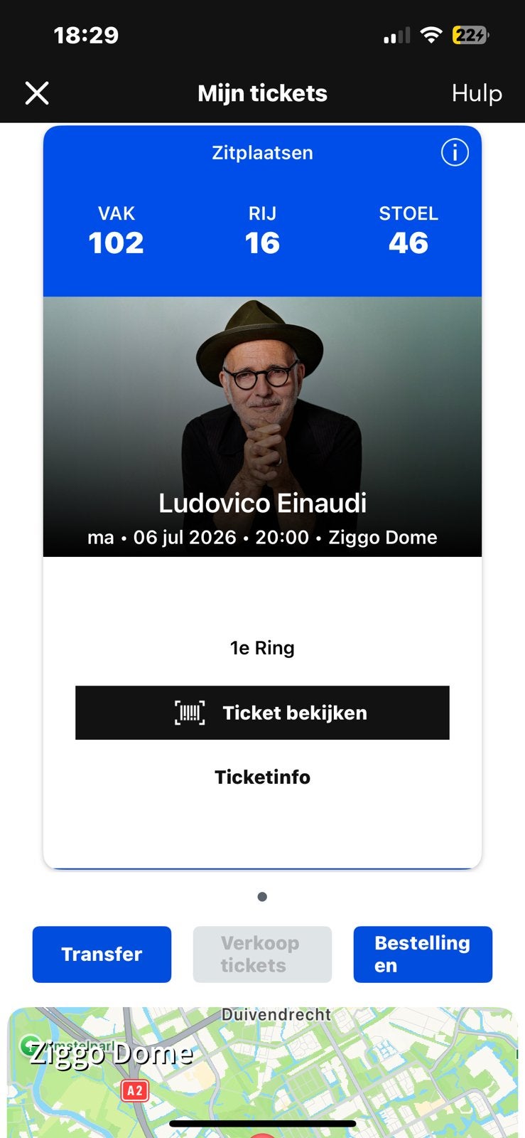 Ticket Ludovico Einaudi concert, Tickets en Kaartjes, Eén persoon, Juli