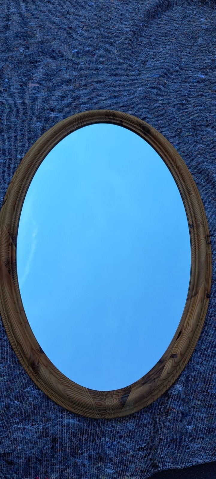 Ovale grenen spiegel - Vintage houten wandspiegel, Huis en Inrichting, Ophalen, Gebruikt, Minder dan 100 cm, Ovaal