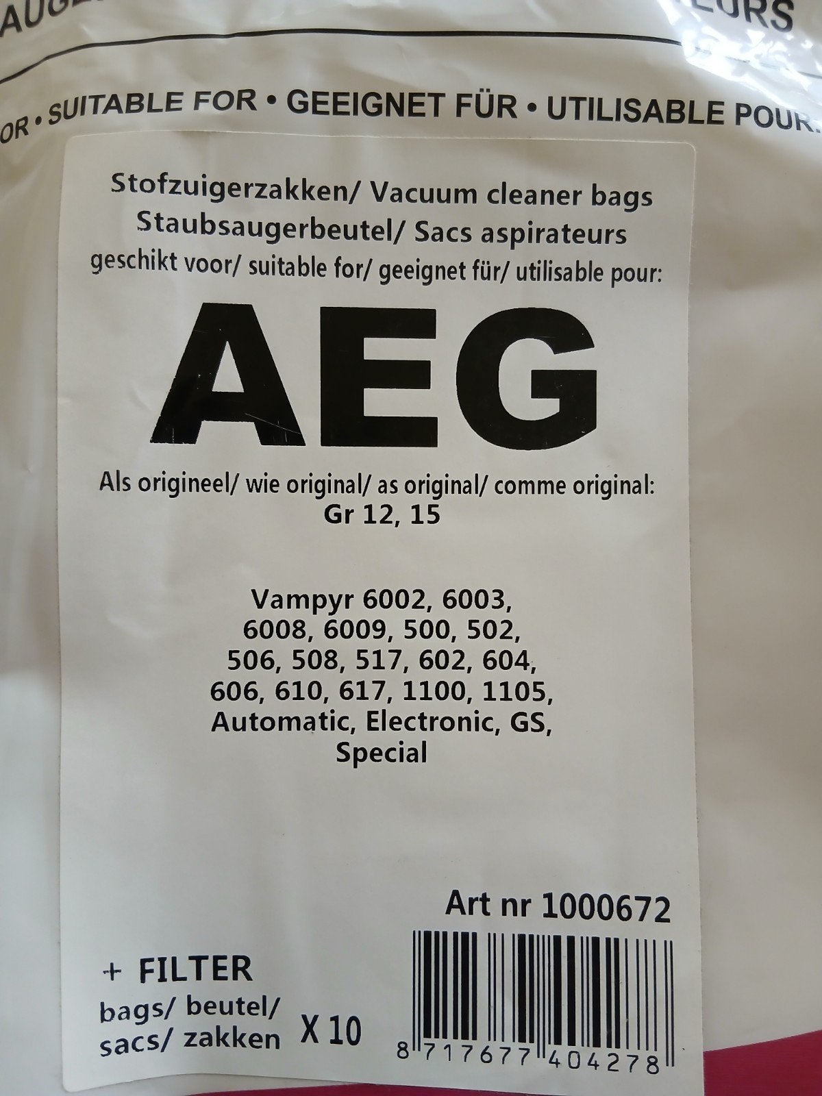 AEG Vampyr Stofzuigerzakken - 6 stuks, Witgoed en Apparatuur, Stofzak, Inclusief accessoires, Nieuw, Ophalen of Verzenden